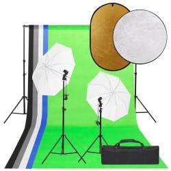 vidaXL Kit de estudio fotográfico con set de luces, fondo y reflector