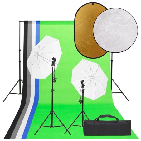 vidaXL Kit de estudio fotográfico con set de luces, fondo y reflector