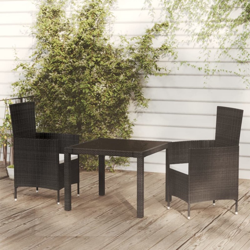 vidaXL Juego de comedor de jardín 3 pzas con cojines ratán PE negro vidaXL Juego de comedor de jardín 3 pzas con cojines ratán PE negro