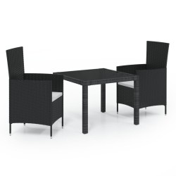 vidaXL Juego de comedor de jardín 3 pzas con cojines ratán PE negro