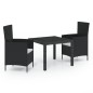vidaXL Juego de comedor de jardín 3 pzas con cojines ratán PE negro vidaXL Juego de comedor de jardín 3 pzas con cojines ratán PE negro
