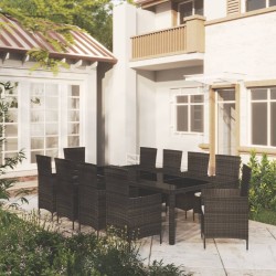 vidaXL Juego de comedor de jardín 11 pzas con cojines ratán PE negro