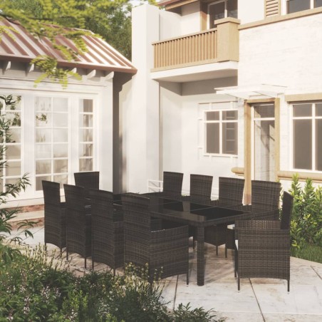 vidaXL Juego de comedor de jardín 11 pzas con cojines ratán PE negro