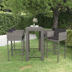 vidaXL Set muebles bar jardín 5 piezas y cojines ratán sintético gris