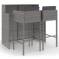 vidaXL Set de muebles bar jardín 3 pzas y cojines ratán sintético gris vidaXL Set de muebles bar jardín 3 pzas y cojines ratán sintético gris