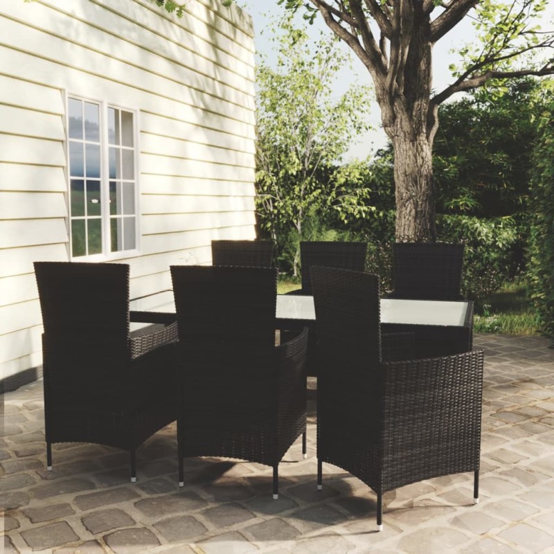vidaXL Juego de comedor de jardín 7 piezas ratán sintético negro vidaXL Juego de comedor de jardín 7 piezas ratán sintético negro
