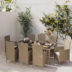 vidaXL Set de comedor de jardín 9 pzas y cojines ratán sintético beige