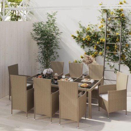 vidaXL Set de comedor de jardín 9 pzas y cojines ratán sintético beige