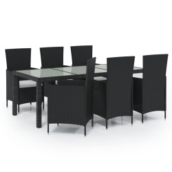 vidaXL Juego de comedor de jardín 7 piezas ratán sintético negro