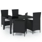 vidaXL Juego de comedor de jardín 5 piezas con cojines ratán PE negro vidaXL Juego de comedor de jardín 5 piezas con cojines ratán PE negro