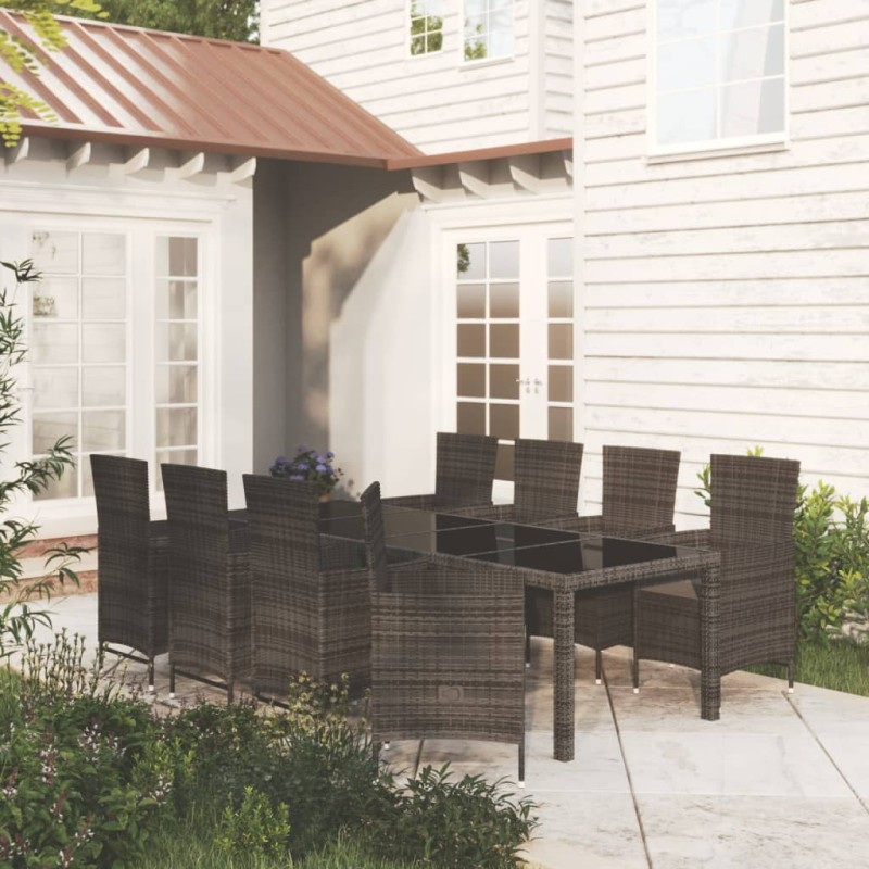 vidaXL Set comedor de jardín 9 piezas y cojines ratán sintético negro vidaXL Set comedor de jardín 9 piezas y cojines ratán sintético negro