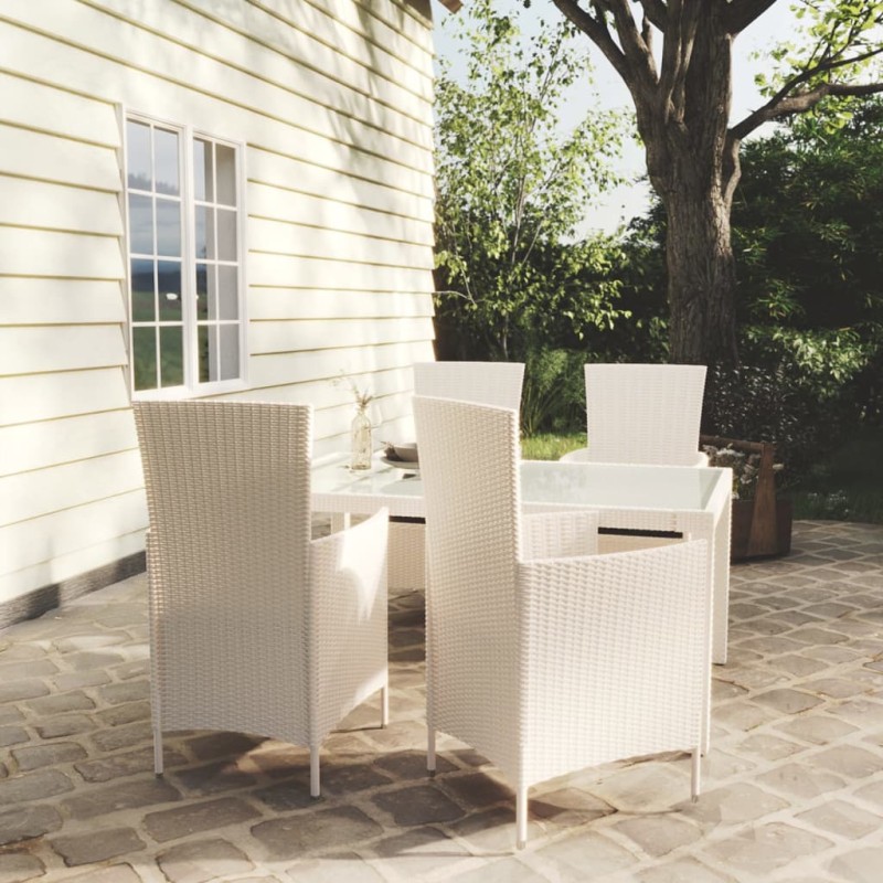 vidaXL Juego comedor de jardín 5 pzas y cojines ratán sintético blanco vidaXL Juego comedor de jardín 5 pzas y cojines ratán sintético blanco
