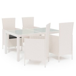 vidaXL Juego comedor de jardín 5 pzas y cojines ratán sintético blanco