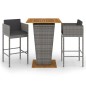 vidaXL Set de muebles bar jardín 3 pzas y cojines ratán sintético gris vidaXL Set de muebles bar jardín 3 pzas y cojines ratán sintético gris