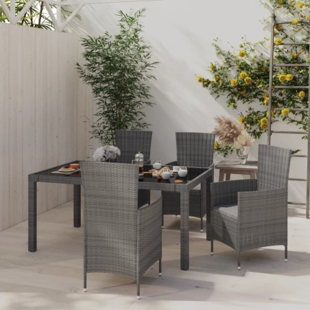 vidaXL Set de comedor de jardín 5 pzas y cojines ratán sintético gris