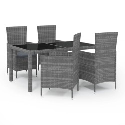 vidaXL Set de comedor de jardín 5 pzas y cojines ratán sintético gris