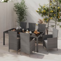 vidaXL Set de comedor de jardín 7 pzas y cojines ratán sintético gris