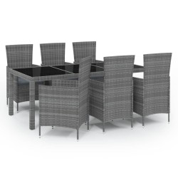vidaXL Set de comedor de jardín 7 pzas y cojines ratán sintético gris
