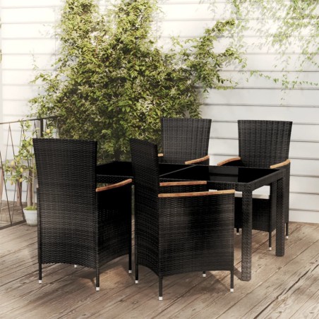 vidaXL Juego de comedor de jardín 5 piezas con cojines ratán PE negro