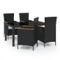 vidaXL Juego de comedor de jardín 5 piezas con cojines ratán PE negro vidaXL Juego de comedor de jardín 5 piezas con cojines ratán PE negro