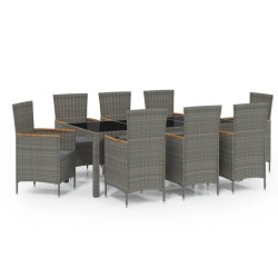 vidaXL Set de comedor de jardín 9 pzas y cojines ratán sintético gris