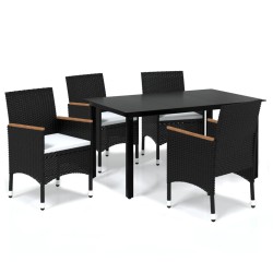 vidaXL Juego muebles jardín 5 pzas con cojines ratán sintético negro