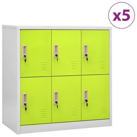 vidaXL Armarios taquilla 5 uds de acero gris y verde 90x45x92,5 cm