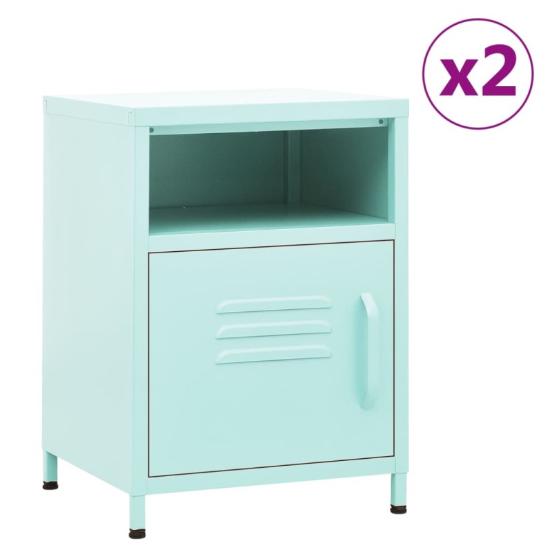 vidaXL Mesitas de noche 2 uds acero verde menta 35x35x51 cm