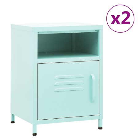 vidaXL Mesitas de noche 2 uds acero verde menta 35x35x51 cm
