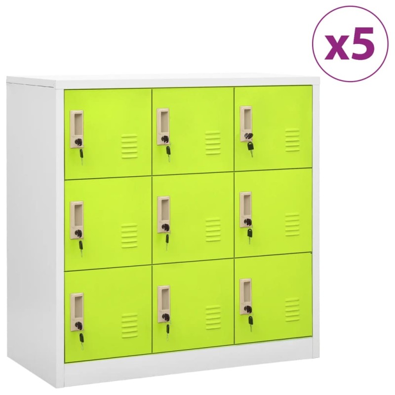 vidaXL Armarios taquilla 5 uds de acero gris y verde 90x45x92,5 cm