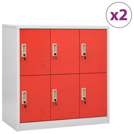 vidaXL Armarios taquilla 2 uds de acero gris claro y rojo 90x45x92,5 cm