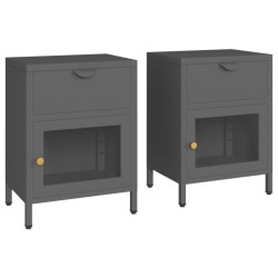 vidaXL Mesitas de noche 2 uds acero y cristal antracita 40x30x54,5 cm 