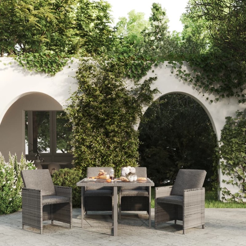vidaXL Set comedor de jardín 5 piezas con cojines ratán sintético gris vidaXL Set comedor de jardín 5 piezas con cojines ratán sintético gris