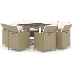 vidaXL Set comedor de jardín 9 pzas con cojines ratán sintético beige