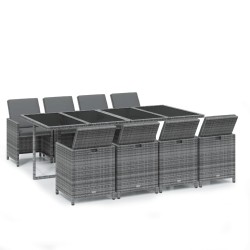 vidaXL Set comedor jardín 9 pzas y cojines ratán sintético gris