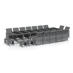 vidaXL Set de comedor jardín 19 pzas con cojines ratán sintético gris