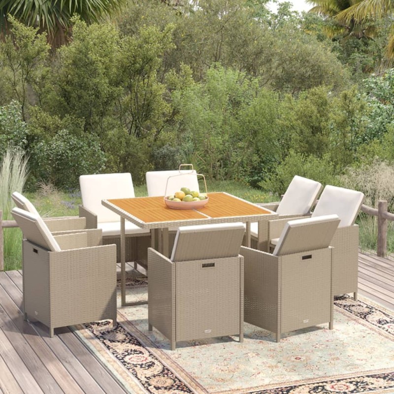 vidaXL Set comedor de jardín 9 pzas con cojines ratán sintético beige vidaXL Set comedor de jardín 9 pzas con cojines ratán sintético beige