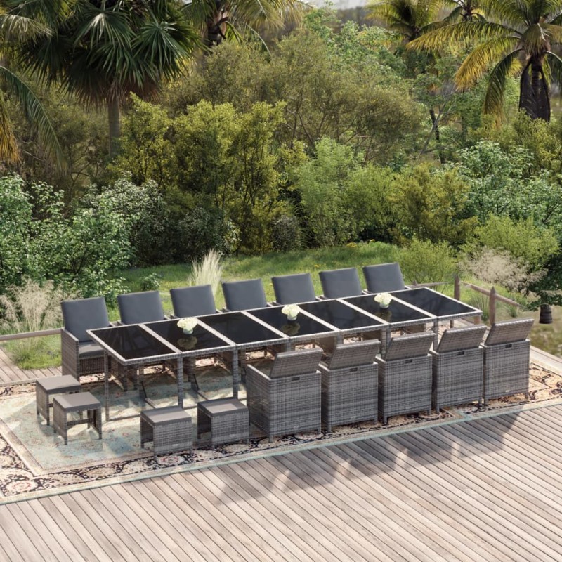 vidaXL Set de comedor jardín 21 pzas con cojines ratán sintético gris vidaXL Set de comedor jardín 21 pzas con cojines ratán sintético gris
