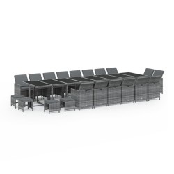 vidaXL Set de comedor jardín 21 pzas con cojines ratán sintético gris