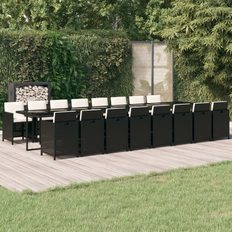 vidaXL Set de muebles jardín 17 pzas con cojines ratán sintético negro vidaXL Set de muebles jardín 17 pzas con cojines ratán sintético negro