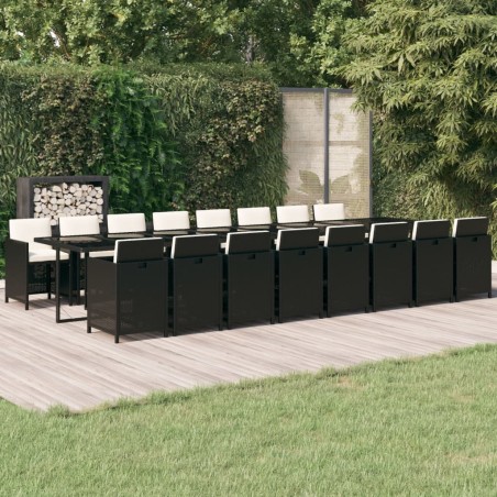 vidaXL Set de muebles jardín 17 pzas con cojines ratán sintético negro