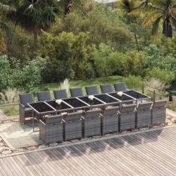 vidaXL Set comedor jardín 15 pzas y cojines ratán sintético gris