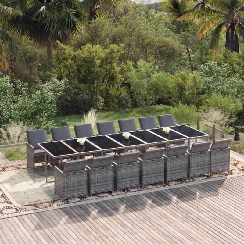 vidaXL Set comedor jardín 15 pzas y cojines ratán sintético gris vidaXL Set comedor jardín 15 pzas y cojines ratán sintético gris
