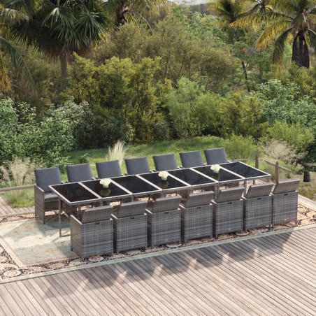 vidaXL Set comedor jardín 15 pzas y cojines ratán sintético gris