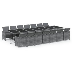 vidaXL Set comedor jardín 15 pzas y cojines ratán sintético gris
