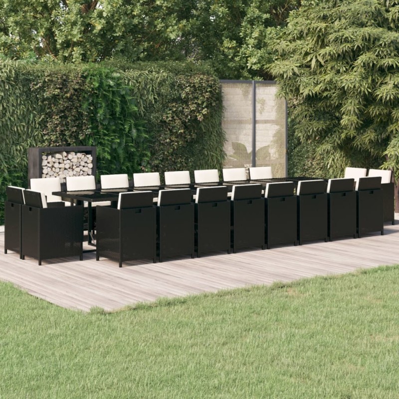 vidaXL Set de comedor jardín 21 pzas con cojines ratán sintético negro vidaXL Set de comedor jardín 21 pzas con cojines ratán sintético negro