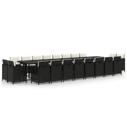 vidaXL Set de comedor jardín 21 pzas con cojines ratán sintético negro