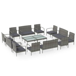 vidaXL Set de muebles de jardín 16 pzas y cojines ratán sintético gris