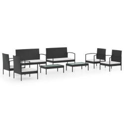 vidaXL Set de muebles de jardín 8 pzas y cojines ratán sintético negro