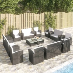 vidaXL Set muebles de jardín 16 piezas y cojines ratán sintético negro